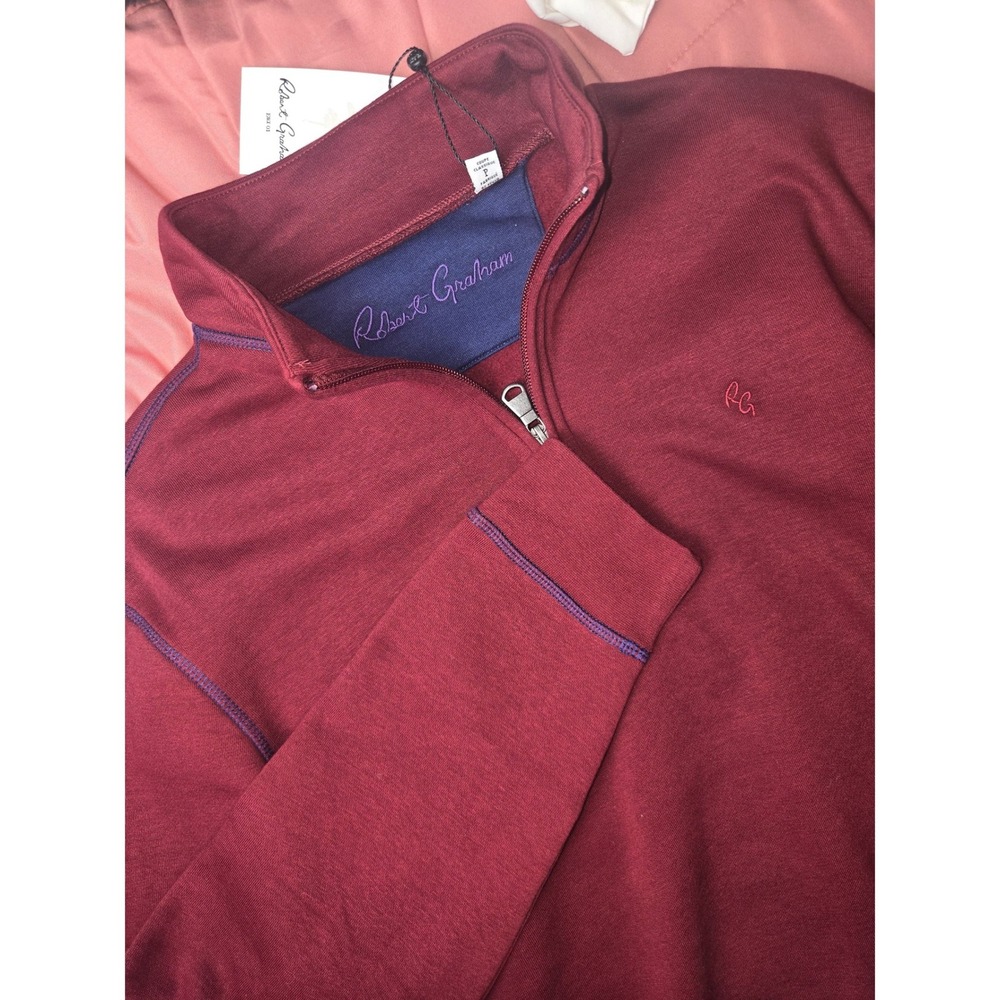 Robert Graham Mens Fulham Longsleeve‎ Quarterzip Maroon Small NWT